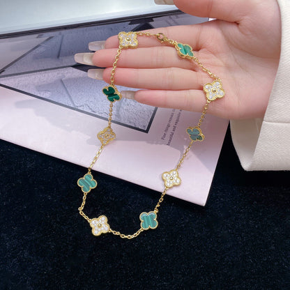 [Kincade Jewelrys]CLOVER 10 MOTIFS MALACHITE DIAMOND NECKLACE