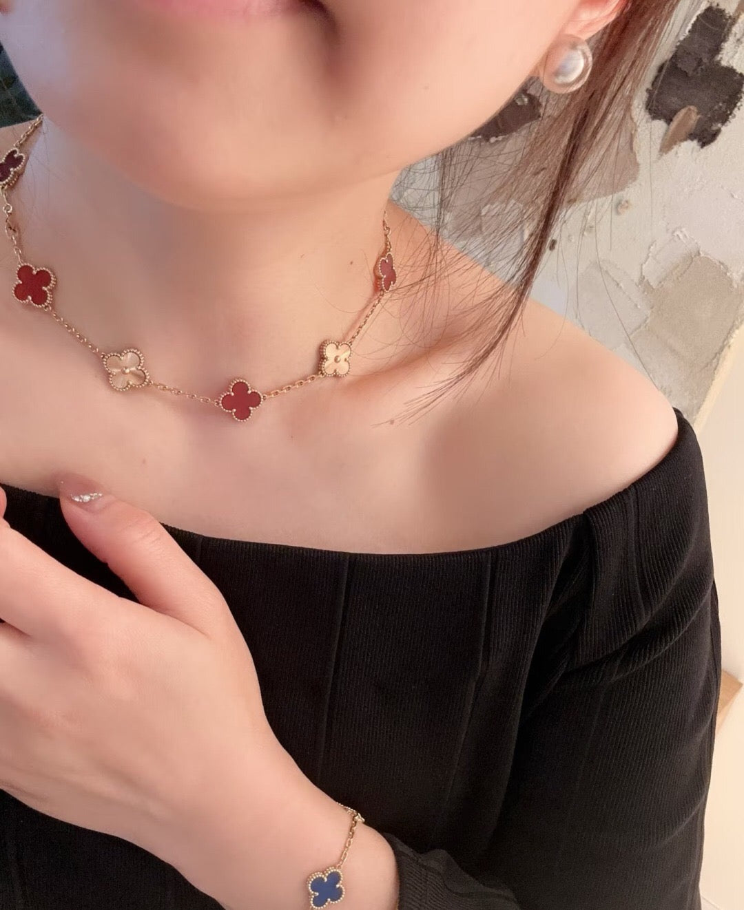 [Kincade Jewelrys]CLOVERS THE  10-MOTIFS CARNELIAN GOLD NECKLACE