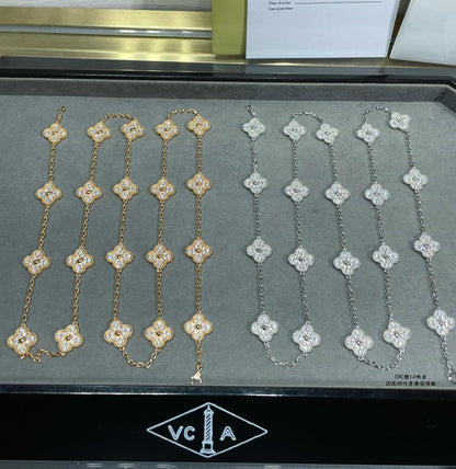 [Kincade Jewelrys]CLOVER 20 MOTIFS SILVER&GOLD  DIAMOND NECKLACE